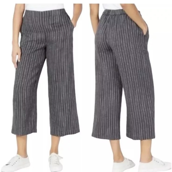 Eileen Fisher PetitesWide-Leg Cropped & Striped Linen Pants Size sp - Picture 1 of 5